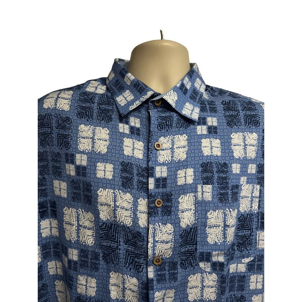 Nat Nast Mens Blue Silk Button Up Camp Shirt XL Pocket Coconut Buttons - Picture 4 of 8